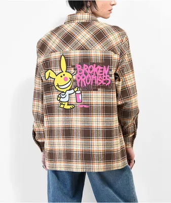 Broken Promises x Happy Bunny Graffiti Brown Flannel Shirt
