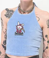 Broken Promises x Happy Bunny Reaper Bunny Blue Fuzzy Crop Tank Top