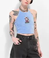 Broken Promises x Happy Bunny Reaper Bunny Blue Fuzzy Crop Tank Top