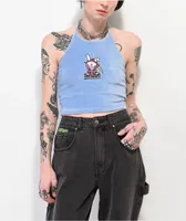 Broken Promises x Happy Bunny Reaper Bunny Blue Fuzzy Crop Tank Top