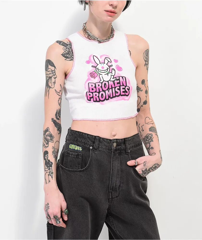 Broken Promises x Happy Bunny Too Cool Stitch White Tank Top