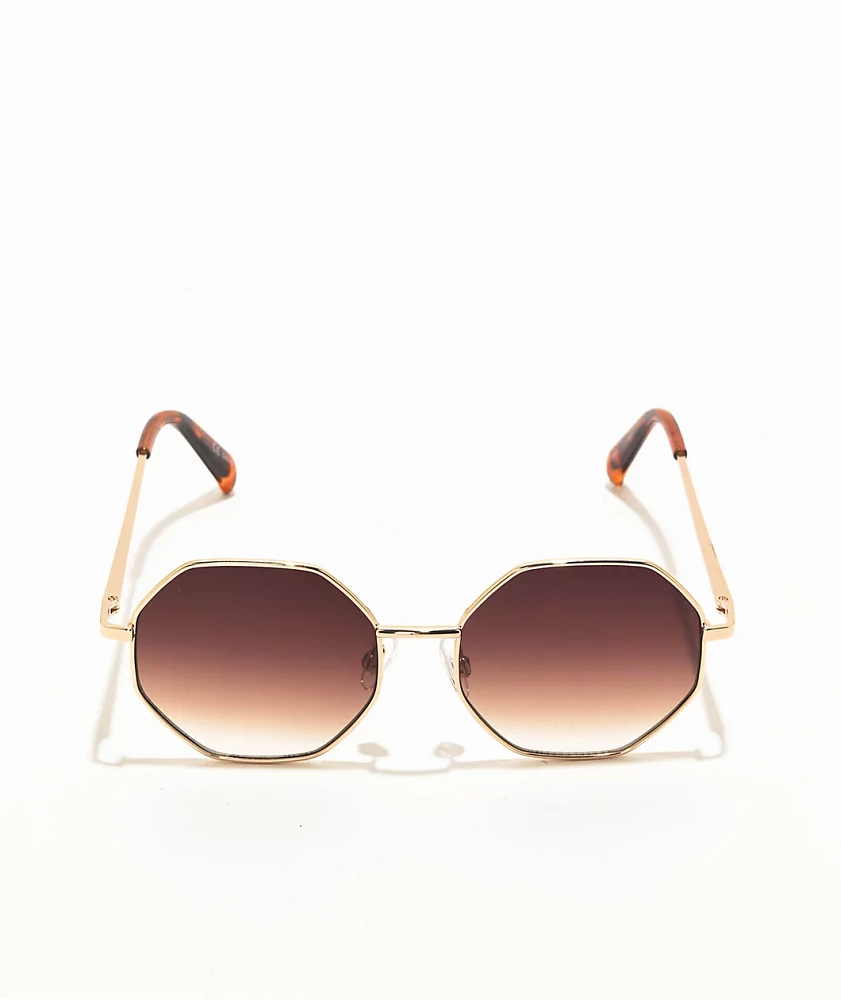 Brown & Silver Geometric Sunglasses