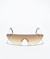 Brown Gradient Frameless Shield Sunglasses