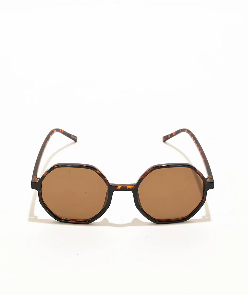Brown Plastic Geometric Sunglasses