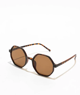 Brown Plastic Geometric Sunglasses