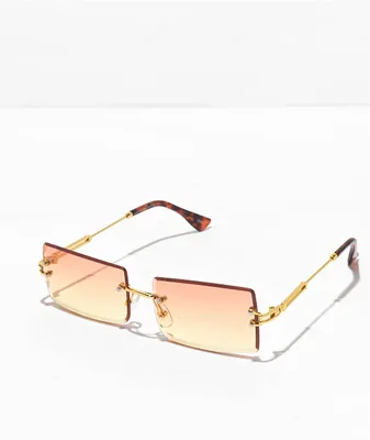 Brown Rectangle Wire Sunglasses