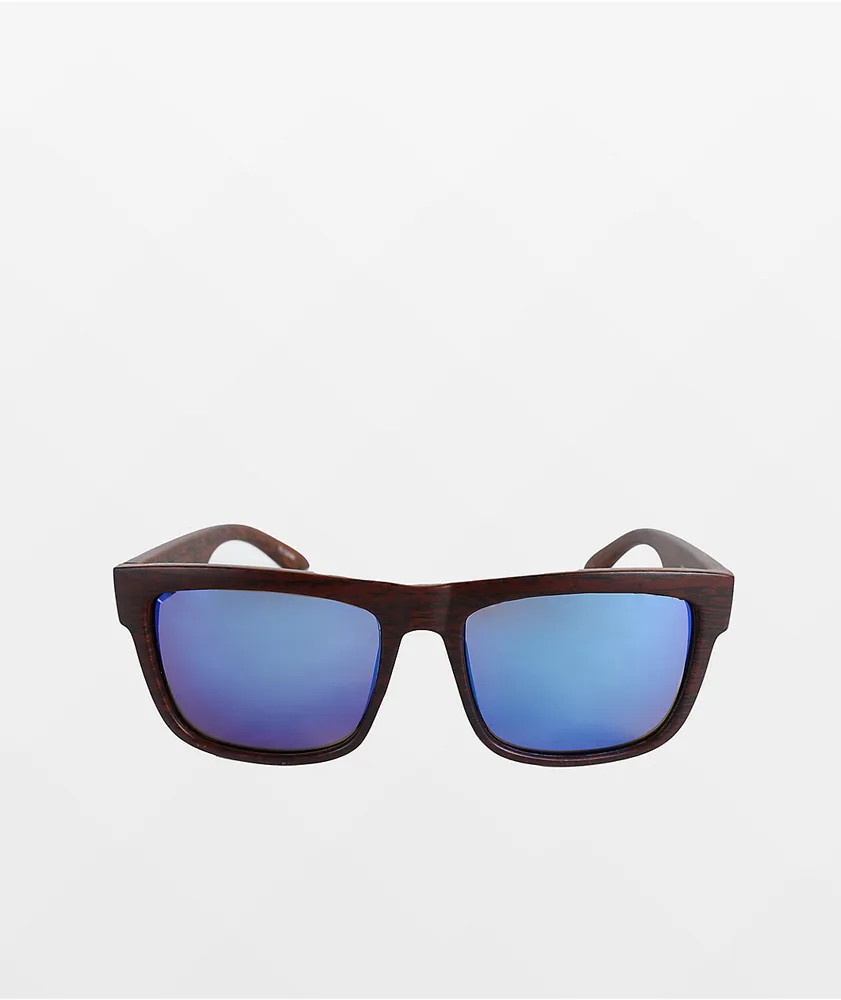 Brown Wood & Blue Mirror Sunglasses