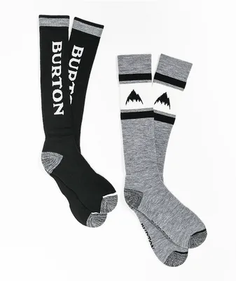 Burton Weekend Midweight Black & Grey 2 Pack Snowboard Socks
