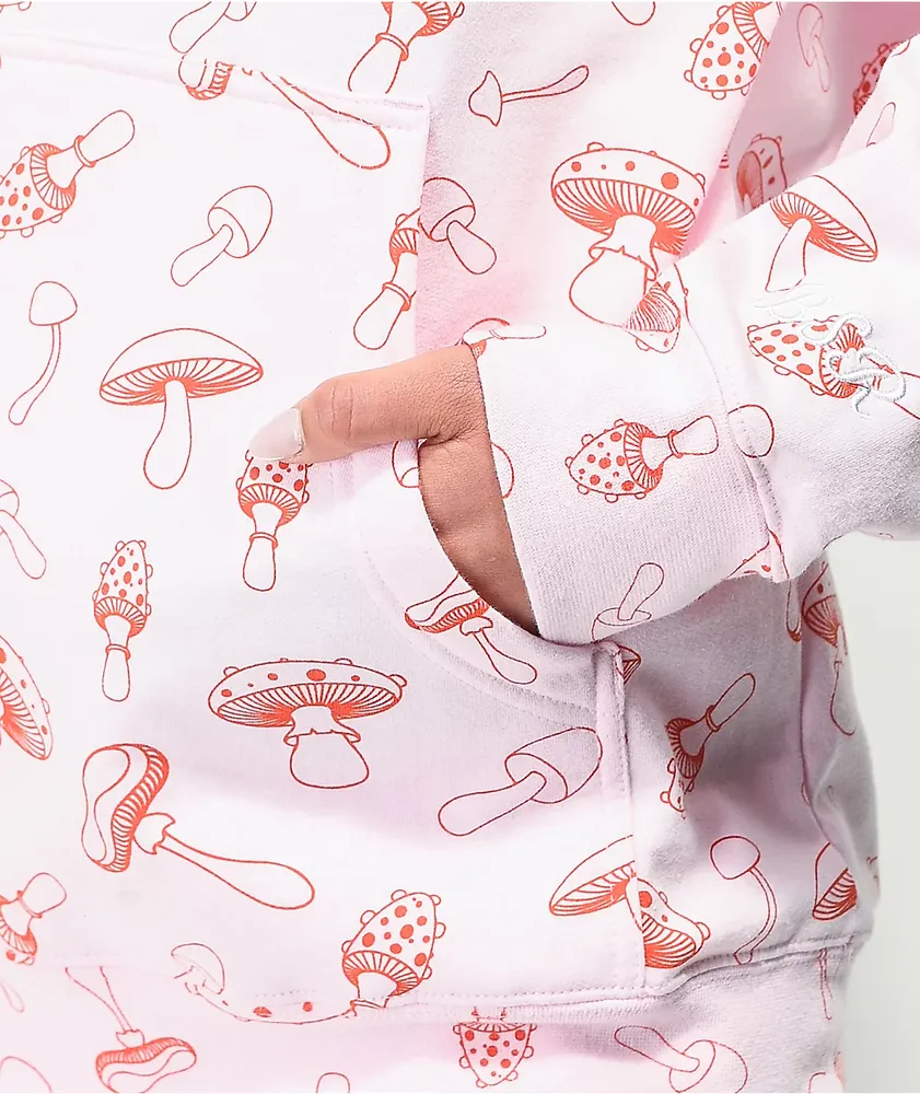 By Samii Ryan Shrooms All Over Print Pink Hoodie