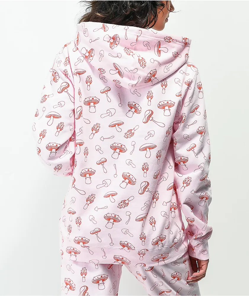 By Samii Ryan Shrooms All Over Print Pink Hoodie