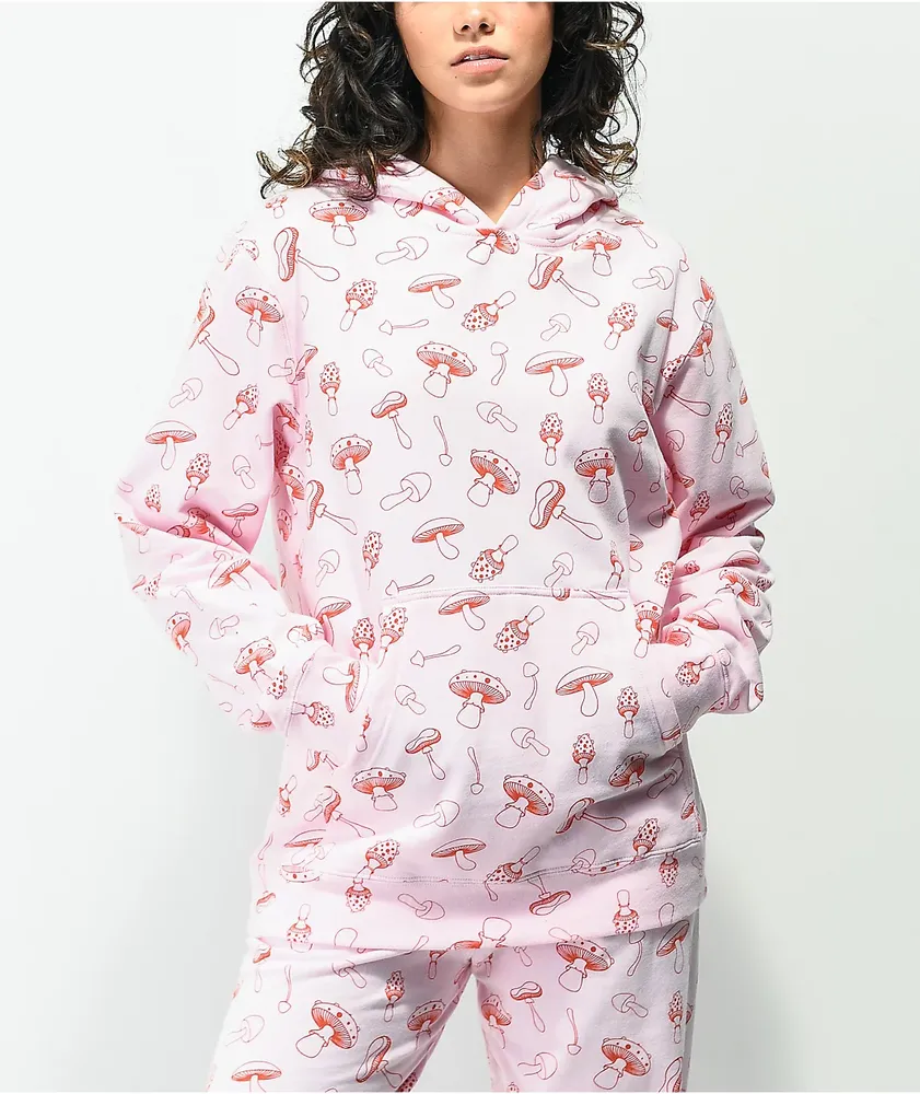 By Samii Ryan Shrooms All Over Print Pink Hoodie