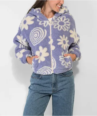 Cali 1850 Floral Periwinkle Sherpa Zip Hoodie