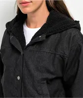 Cali 1850 Sherpa Lined Black Hooded Bomber Jacket