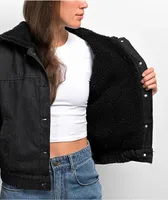 Cali 1850 Sherpa Lined Black Hooded Bomber Jacket