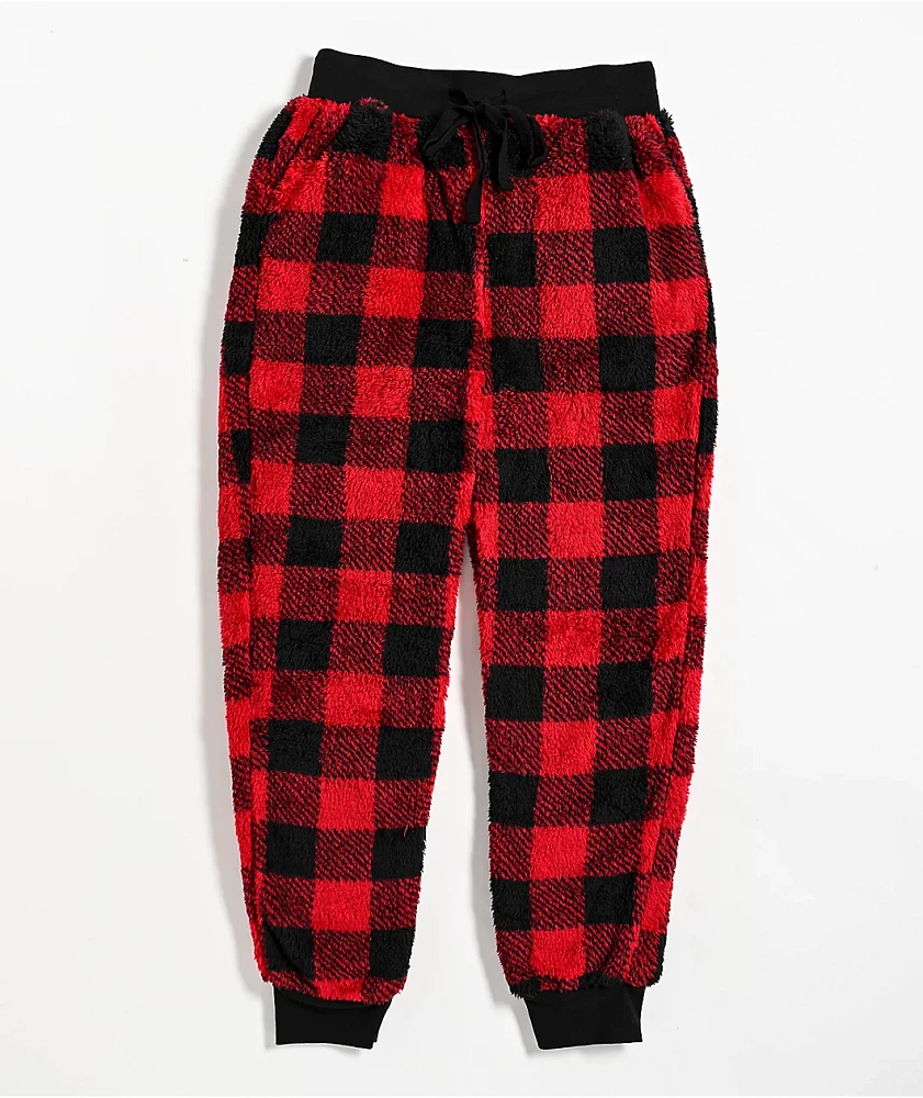 Cali 1850 Sherpa Plaid Red & Black Jogger Sweatpants