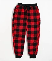 Cali 1850 Sherpa Plaid Red & Black Jogger Sweatpants