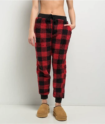 Cali 1850 Sherpa Plaid Red & Black Jogger Sweatpants