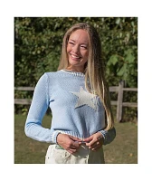 Cali 1850 Star Light Blue Long Sleeve Crop Sweater