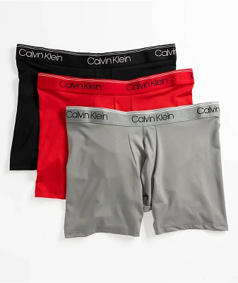 Calvin Klein Microfiber Stretch Black, Red & Grey 3-Pack Boxer Briefs