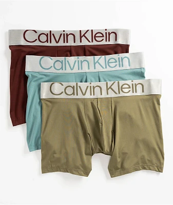 Calvin Klein Reconsidered Steel Maroon, Olive & Blue 3-Pack Boxer Briefs