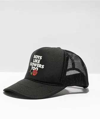 Can't Blame The Youth Boys Like Flowers Black Trucker Hat