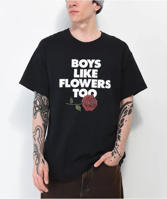 Can't Blame The Youth Boys Like Flowers Too Black T-Shirt