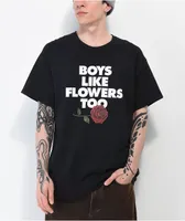 Can't Blame The Youth Boys Like Flowers Too Black T-Shirt