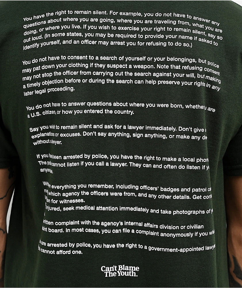 Can't Blame The Youth My Rights Olive T-Shirt