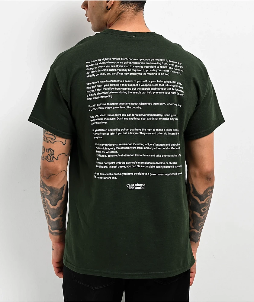 Can't Blame The Youth My Rights Olive T-Shirt
