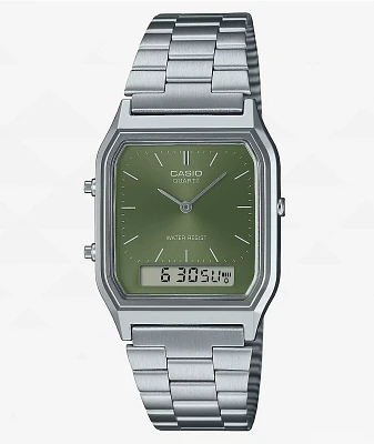 Casio AQ230A-3AVT Vintage Silver & Green Analog & Digital Watch