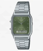 Casio AQ230A-3AVT Vintage Silver & Green Analog & Digital Watch