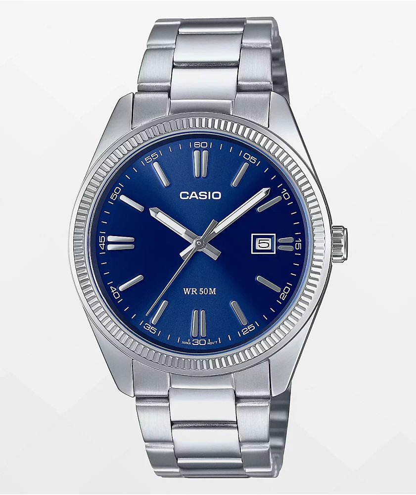 Casio MTP1302D-2AVT Silver & Blue Vintage Analog Watch