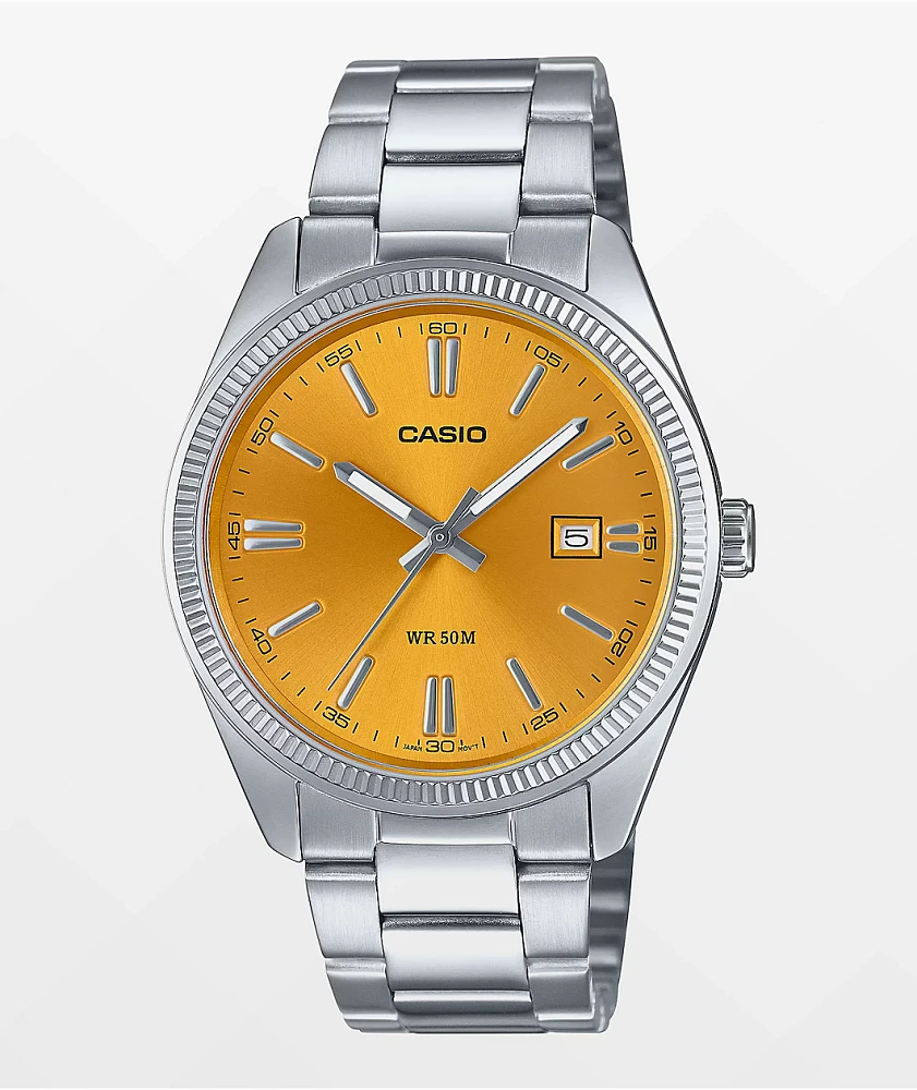 Casio MTP1302D-9AVT Vintage Silver & Yellow Analog Watch