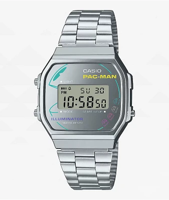 Casio x PAC-MAN A168WEPC-7A Vintage Silver Digital Watch