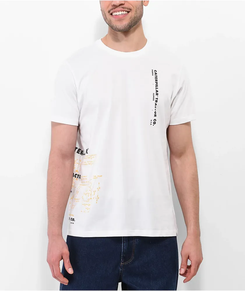 Caterpillar Schematics White T-Shirt