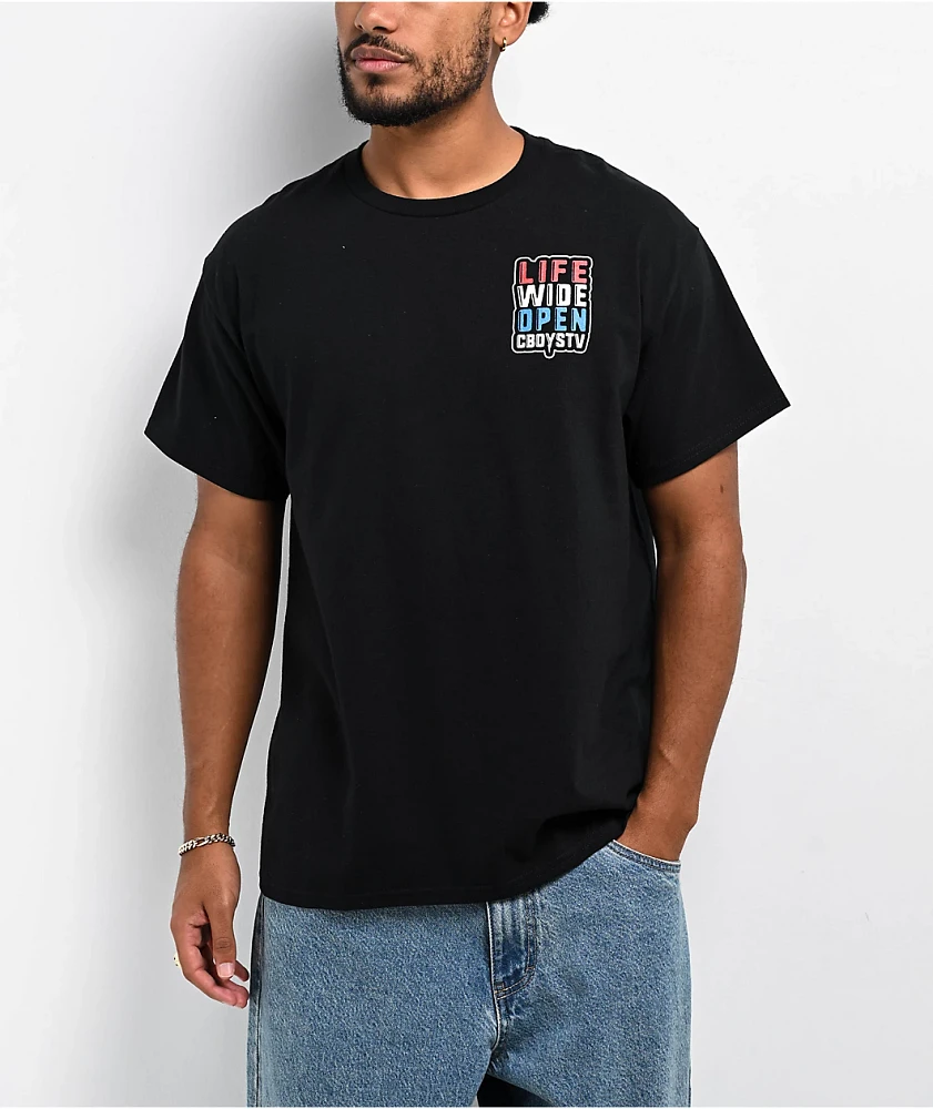 CboysTV Red, White, & Blue Life Wide Open Black T-Shirt