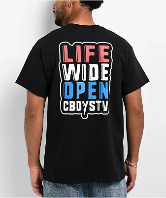 CboysTV Red, White, & Blue Life Wide Open Black T-Shirt