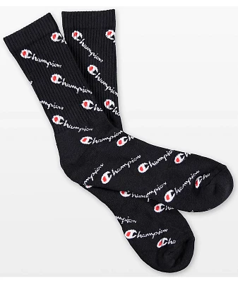 Champion All Over Print Black Crew Socks