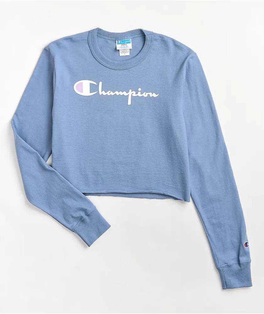 Champion Boyfriend Fit Wildflower Blue Long Sleeve Crop T-Shirt