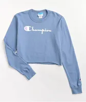 Champion Boyfriend Fit Wildflower Blue Long Sleeve Crop T-Shirt