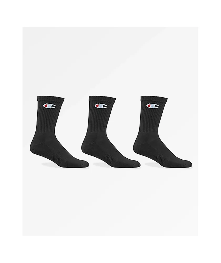 Champion Classic C Logo Black 3 Pack Crew Socks