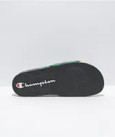 Champion IPO Black, Green, & Scarlet Camo Slide Sandals