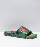 Champion IPO Black, Green, & Scarlet Camo Slide Sandals