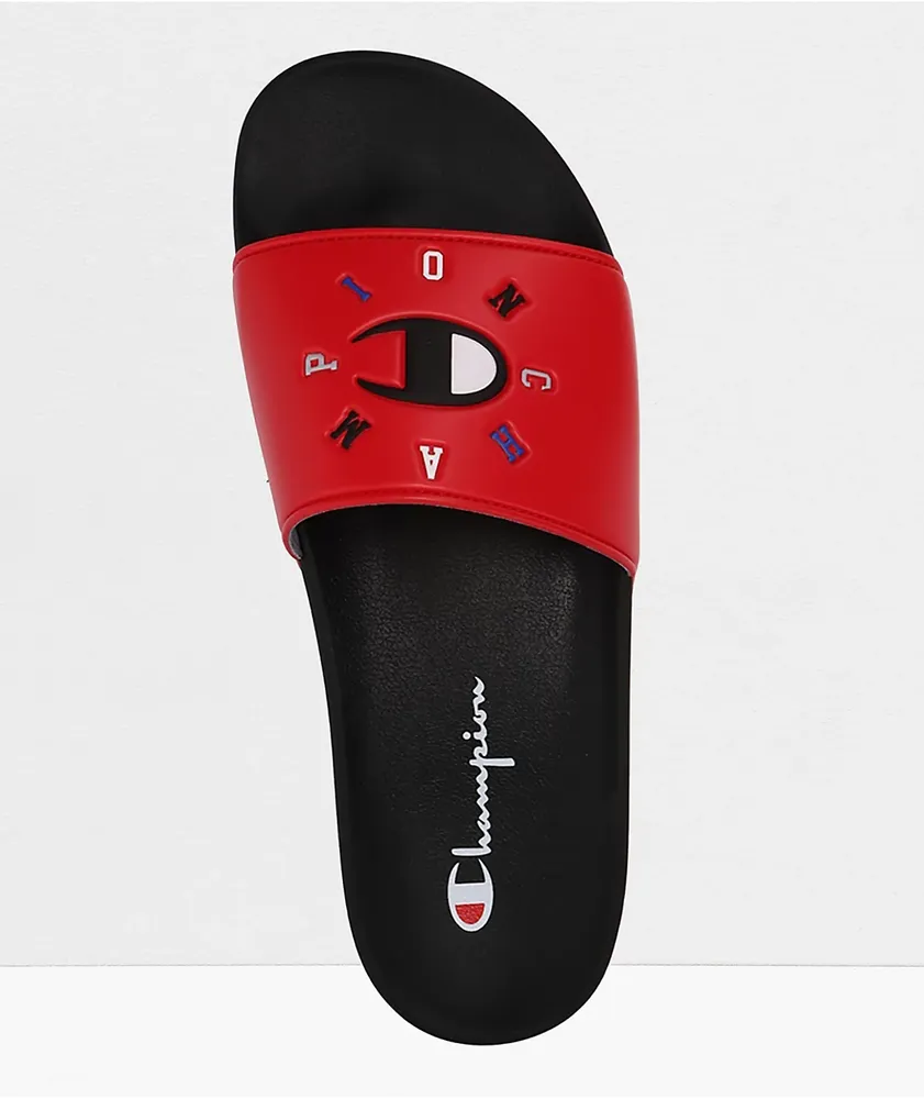 Champion IPO Circle Logo Scarlett Red & Black Slide Sandals