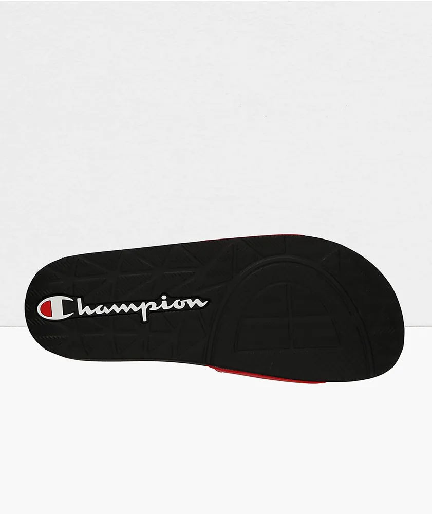 Champion IPO Circle Logo Scarlett Red & Black Slide Sandals