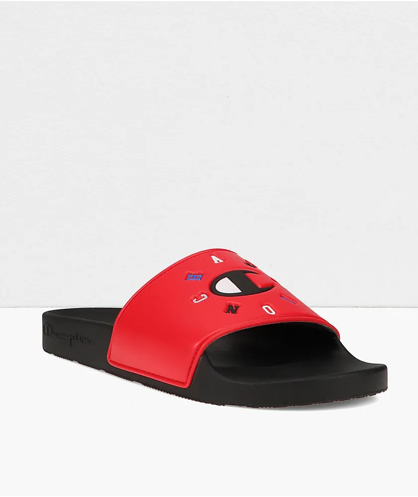 Champion IPO Circle Logo Scarlett Red & Black Slide Sandals