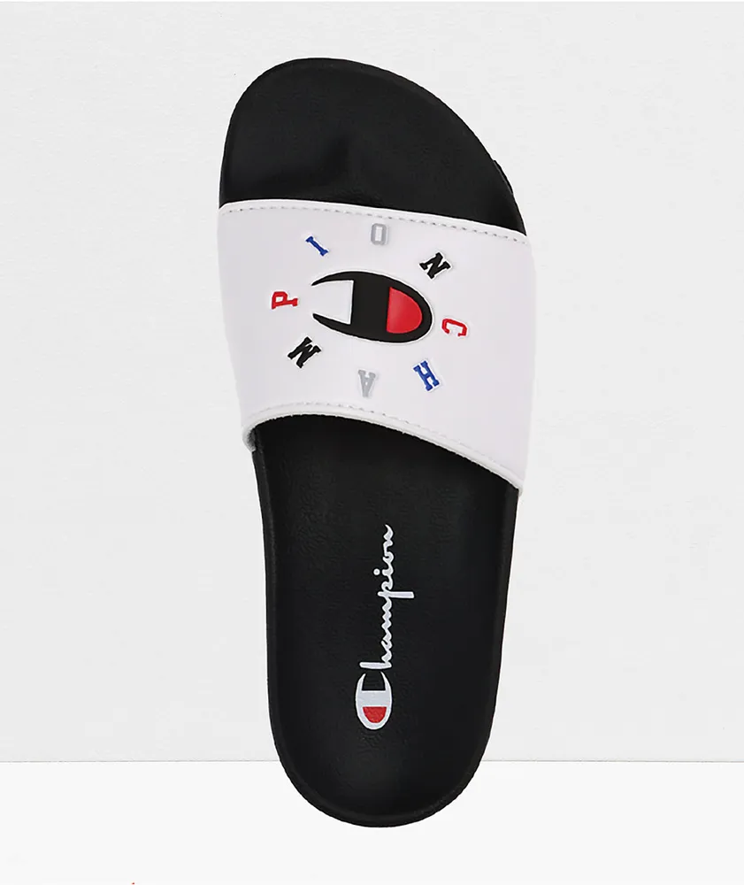 Champion IPO Circular White & Black Slide Sandals 