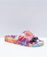 Champion IPO Magenta, Orange & Blue Tie Dye Slide Sandals