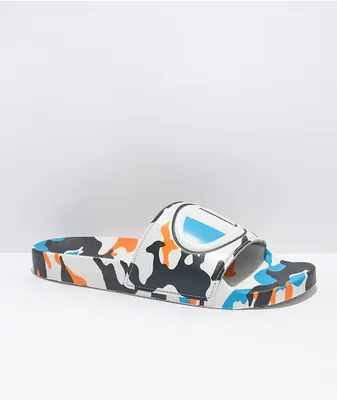 Champion IPO White, Blue & Orange Camo Slide Sandals