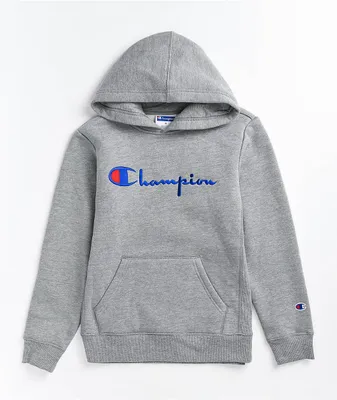 Champion Kids' Vintage Embroidered Script Grey Hoodie